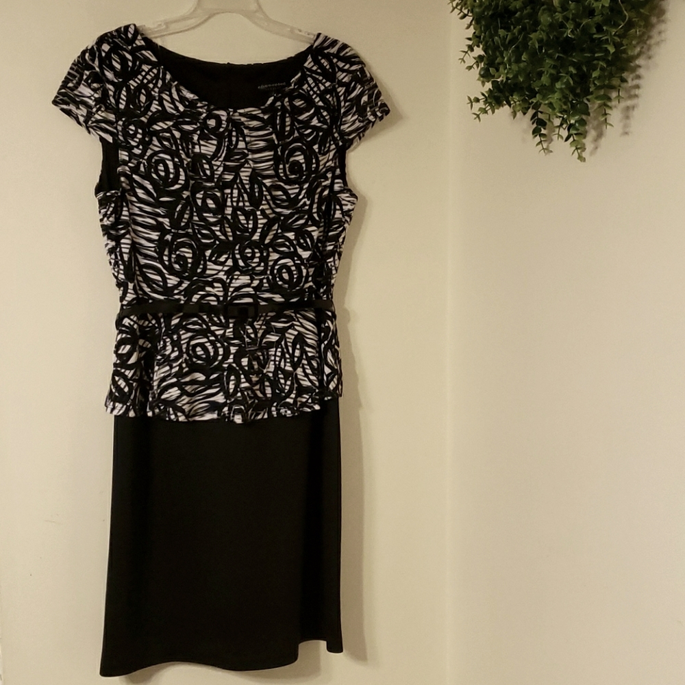 NWT Connected Apparel Black and White Peplum Dress